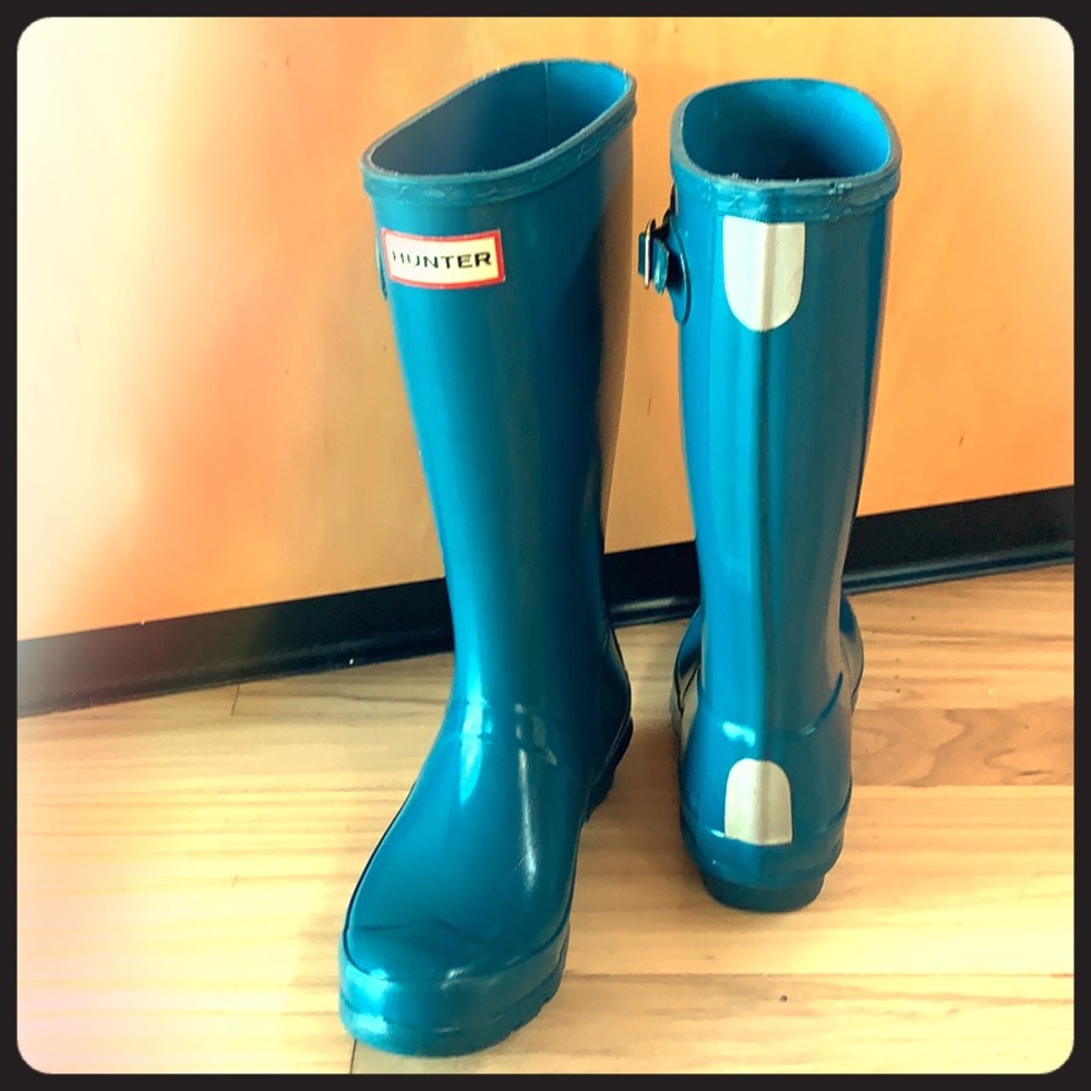 Hunter Originals High Gloss Teal sz 2/33 Kids